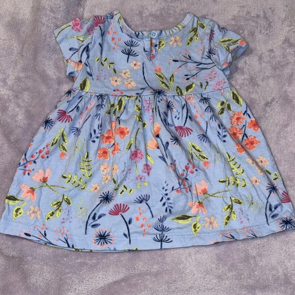 Wonder Nation Baby Girl’s Blue Dress with Spring Floral Pattern Size 3-6 Months - Picture 3 of 4
